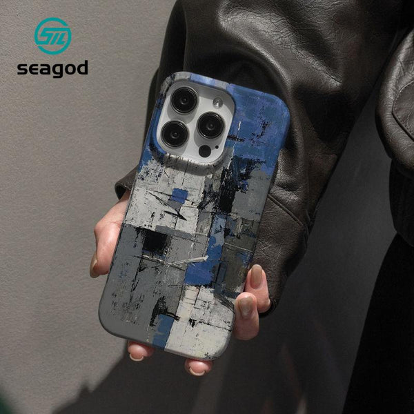 iPhone Case SEAGOD 3C Gray Blue Graffiti Design for Apple 11 12 13 14 15 16Promax