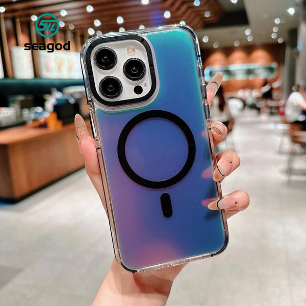 SEAGOD 3C iPhone Case Rainbow Metal Magnet Cover for iPhone 11 to 16 Pro Max